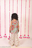 Cotton one-shoulder sharara Kurta set, printed pattern with Gota patti detailing, suitable for kids aged 2-3 years. Indian traditional wear." (109 characters)