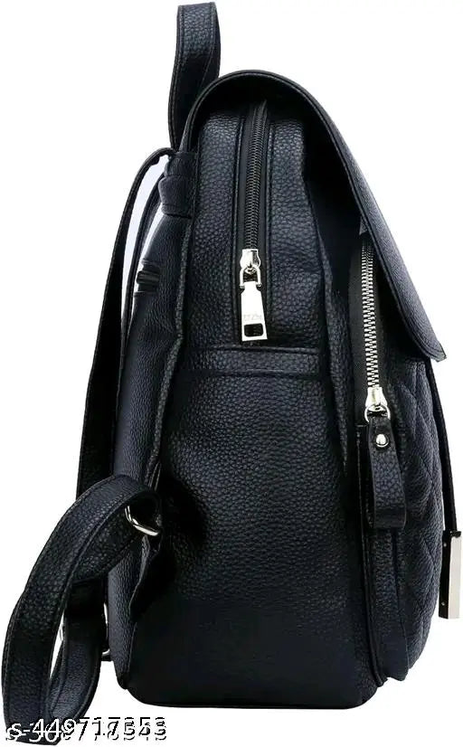 Black PU textured net bag, fits 2 items with 3 compartments, free size (L: 16in, W: 13in), made in India