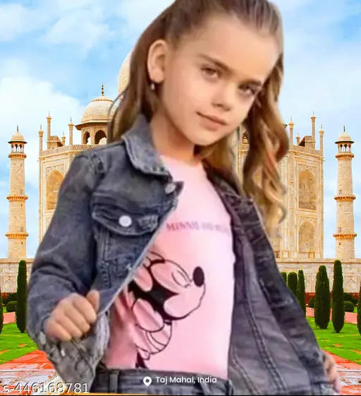 Denim girl jacket D Waa's, solid color kid jacket for 6-12 years (size chart available), made in India