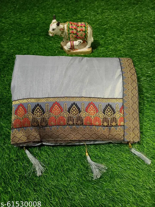 Vichitra silk Jacquard border saree in 8 colors, heavy silk with embroidered blouse, 5.5m length, Indian handcraft