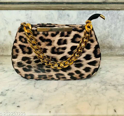 Acrylic animal print sling bag, free size, 1 compartment, zippered pockets. Stylish and trendy daily essential bag for girls and women, originating from India