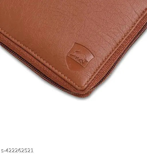 Stylish faux leather men's wallet, solid net design, 2 compartments, free size (10x12cm), made in India