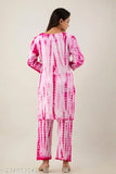Trendy pink tie-dye rayon kurta and palazzos set, three-quarter sleeves, vibrant boho chic ethnic co-ord outfit for women, made in India