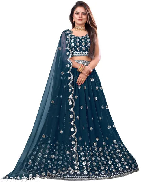 Embroidered silk lehenga choli in fox georgette and heavy net, Indian festival party wear