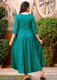 Rayon Anarkali gown with printed combo, three-quarter sleeves. M-XXXL sizes available, Indian origin