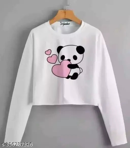 Stylish cotton blend long sleeve printed tunic croptop for women, India-made fashion top on mannequin