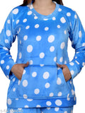 Blue Woolen Velvet Pajama Set by NACNO, round neck, full sleeve, polka dots design, hand wash only
