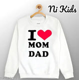 White cotton blend boys sweatshirt with "I Love Mom Dad" print, perfect for fashionable kids' wear