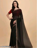 Black Banarasi Georgette lace border saree with separate satin silk blouse, Indian party wear fancy saree new collection