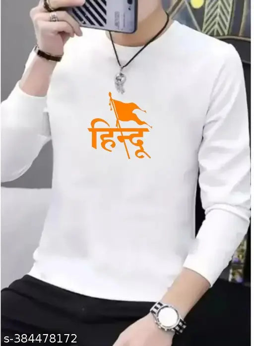 Hindu Printed Polyester Long Sleeve T-shirt with front print, ideal for casual wear. Indian-made tee in summer collections from Zenloop Styles