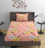 Glace Cotton single fitted elastic floral bedsheet with pillow cover, size 60x90 inch, 17x24 inch pillow cover, 200 thread count, ideal for summer, made by Ha Creations, RPAH CREATIVE