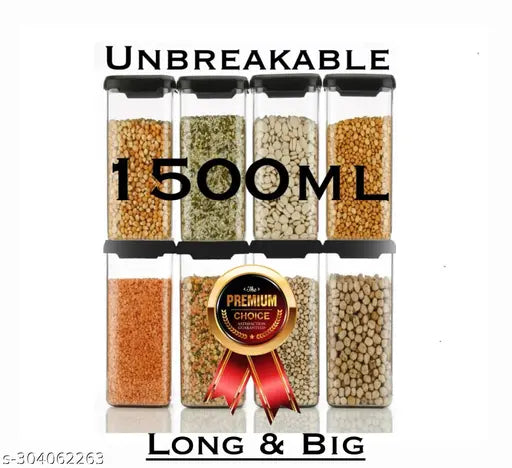 Plastic airtight kitchen containers set of 8, 1500ml jars for food storage in the Dibba collection, India-made