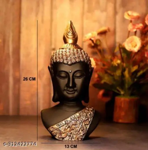 Handcrafted golden & black Laughing Buddha statue, 28cm x 15cm x 12cm. Resin decorative showpiece for home or garden. Perfect spiritual gift for meditation and relaxation