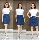 Trendy solid denim Western skirt for women, size 26/28/30, made in India