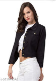 Denim women's classic jacket, solid color, long sleeves, sizes S-XL, Indian origin