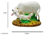 Multicolor finish Kamadhenu cow and calf statue, resin, 10x10x10cm, vintage-style decor piece for home spiritual decoration