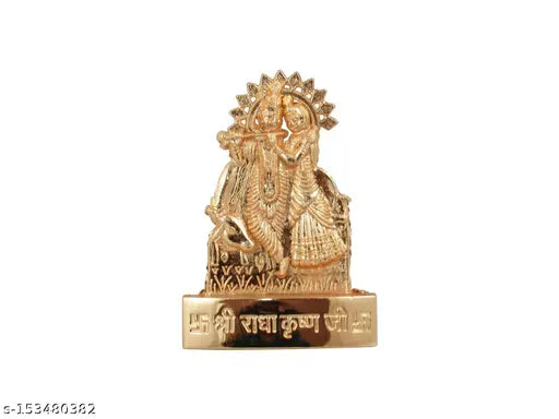 Brass Krishna idol set (4x4 inch): Traditional Indian statue of Radha-Krishna duo, intricately detailed in brass