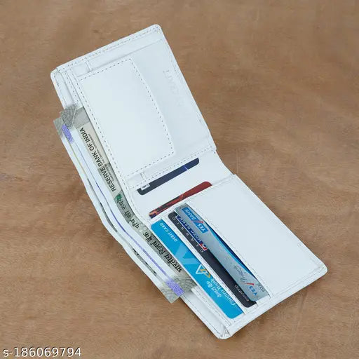 White PU leather men's mini wallet, 8 card slot, formal travel, casual trendy design