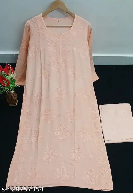 Rayon embroidered Kurta with Plazao set, Lucknowi Chikankari design for women, three-quarter sleeves, available in sizes M-XXXL