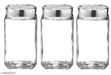 Airtight glass canister set of 6 (300ml each) for kitchen pantry, featuring chrome-plated lids and square shape, ideal for storing pickles, spices, jams, or pulses