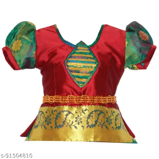 Cotton Silk Kids Lehenga Choli with waist belt, traditional floral stitch design in art silk dupatta, Indian festivals & parties outfit for 6-8 years
