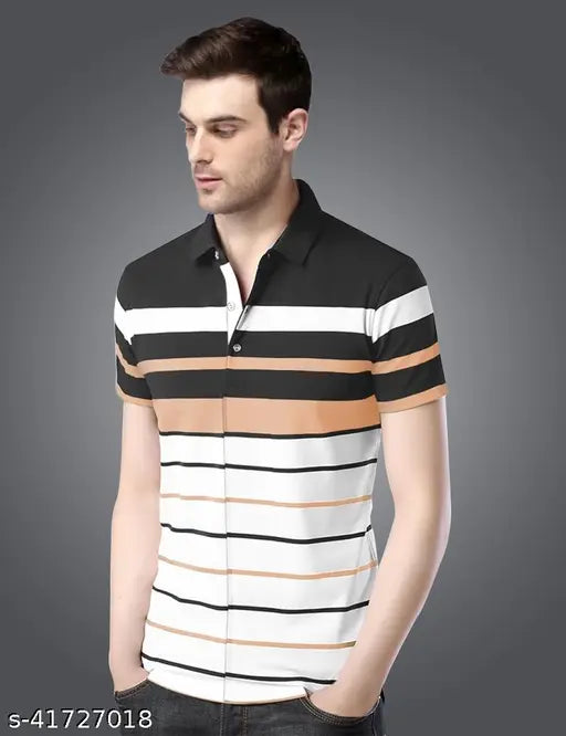 Striped cotton short sleeve EyeBogler Men's T-shirt, featuring Cut-Panel design for better fit and longevity, India-origin new style