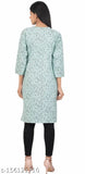 Stylish black printed green cotton kurti, three-quarter sleeves. Women's and girls' Indian fashion