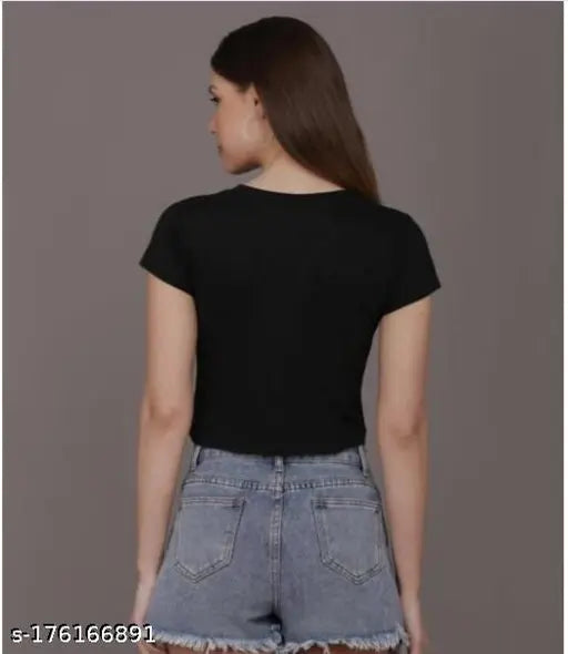 Cotton blend printed net crop top for girls and women, black butterfly design