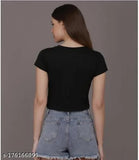 Cotton blend printed net crop top for girls and women, black butterfly design