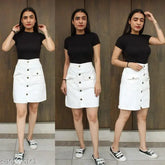 White denim western skirt for women, unique and elegant design, solid pattern, size 26, 28, or 30