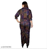 Rayon three-quarter sleeve printed crop shirt and wide-leg pants jumpsuit for women, India origin
