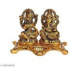 Metal Lakshmi Ganesha Showpiece Statue, traditional Diwali oil lamp. Indian-made Ganesh Laxmi Idol for Diwali home decoration and gifts