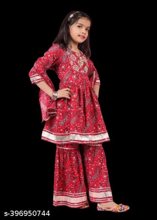 Rayon embroidered kurti sharara set with dupatta, Indian women's fashion for 9-10 and 11-12 years