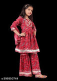 Rayon embroidered kurti sharara set with dupatta, Indian women's fashion for 9-10 and 11-12 years