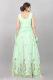 Light green embroidered net Lehenga top and dupatta set by Jivika, semi-stitched (41in/42in waist, 2.2in dupatta length), Indian angel motif work