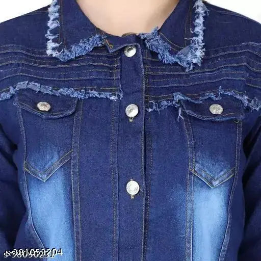 Blue Denim Jacket for Women, premium dark blue, long sleeves, true-to-size fit, India origin