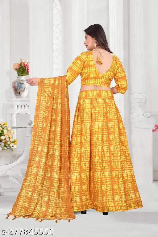 Fancy cotton silk paneled tassels and latkans Indian bridal lehanga-choli, tie & dye, semi-stitched