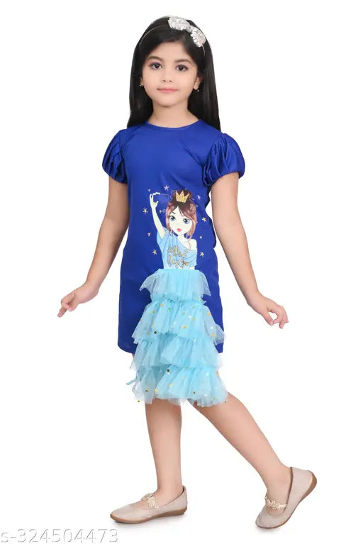 navy-blue cotton-blend midi dress for girls party wear, short sleeves and solid pattern, perfect for festivals or special occasions, made in India