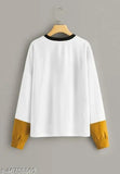 Women's cotton blend round neck solid t-shirt, available in white, yellow, and black. Long sleeves for added comfort