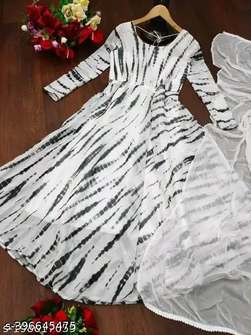 Georgette lehenga set with kurti and dupatta, Indian printed design for women