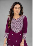 Rayon Chikankari embroidered kurti for women, three-quarter sleeves, India origin