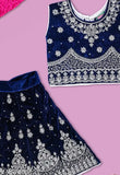 Embroidered velvet lehenga for kids, vibrant velvet outfit with intricate embroidery details, 1-2 years size