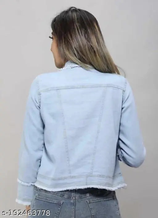 Denim jacket for women, three-quarter sleeves, solid pattern, trending casual/formal wear. XXS to L sizes available. Made in India