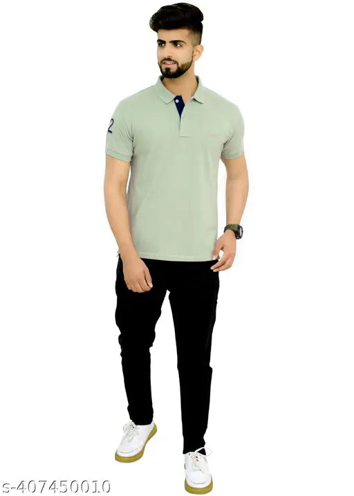 Solid cotton blend men's polo neck T-shirt, short sleeves in various sizes