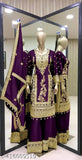 Pure Chinnon silk heavy suit with plazzo and dupatta set, embroidered Indian bridal wear in single size