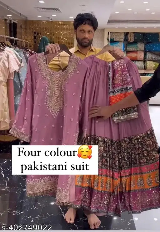 New Designer Heavy Faux Georgette Sequined Pakistani Suit in Printed Net - XL, India