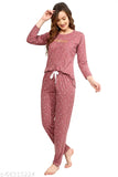 Pink cotton star and moon printed top & payjama full sleeve nightsuit set, Lotik Women's loungewear in soft, color-fast fabric