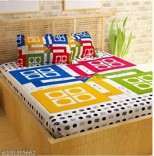 Fine cotton geometric Jaipuri bedsheet set of 2 (double queen size) with 4 pillow covers - ideal for summer, India-origin