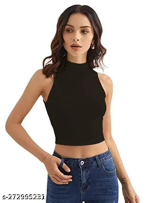 White striped ribbed embroidered high neck cotton tank top, women's crop top or tunic, size S-XL