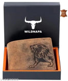 Brown genuine leather men's wallet with RFID protection, 5 compartments, free size (9cm x 12cm)